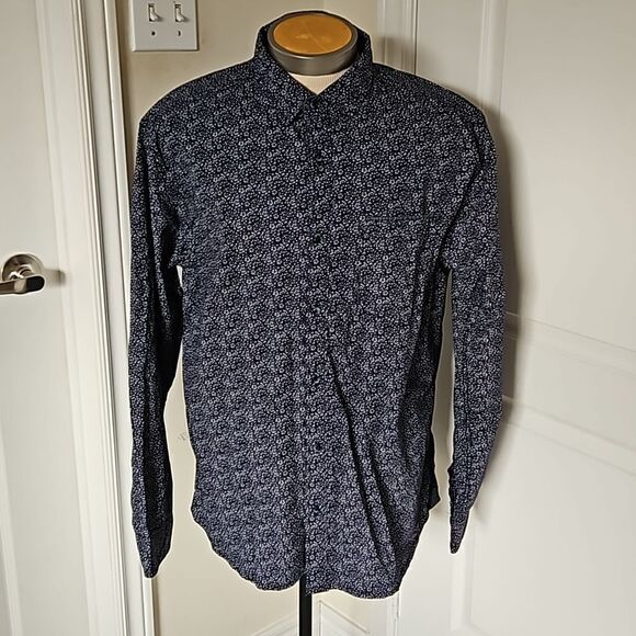 Tailored Recreation Men's Button Down Long Sleeves Cotton Shirt Navy Blue 2XL - Picture 2 of 16